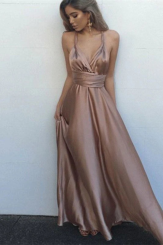 Vestidos formales Línea A Tirantes finos Escote en V Largo hasta el suelo Vestido de fiesta / Tienda de vestidos de fiesta